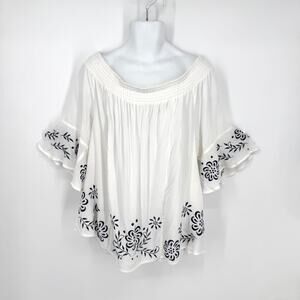 Torrid NEW Cloud Dancer Gauze Embroidered Top Sz 3 / US 22/24 3X Blue White Boho